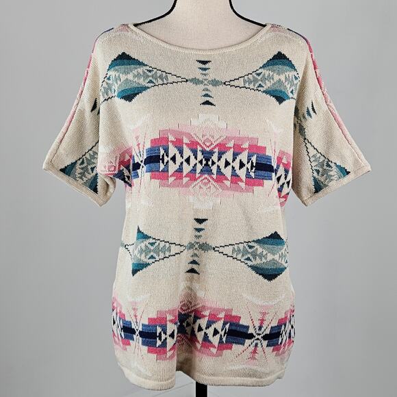 Chaps Dolman Short-Sleeve Western Knit Sweater | Women's Large | MINOR FLAW - Picture 1 of 16
